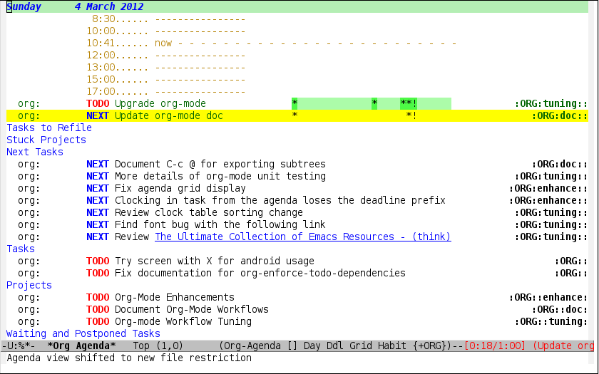 Org-mode Agenda view