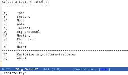 Org-mode Capture selection